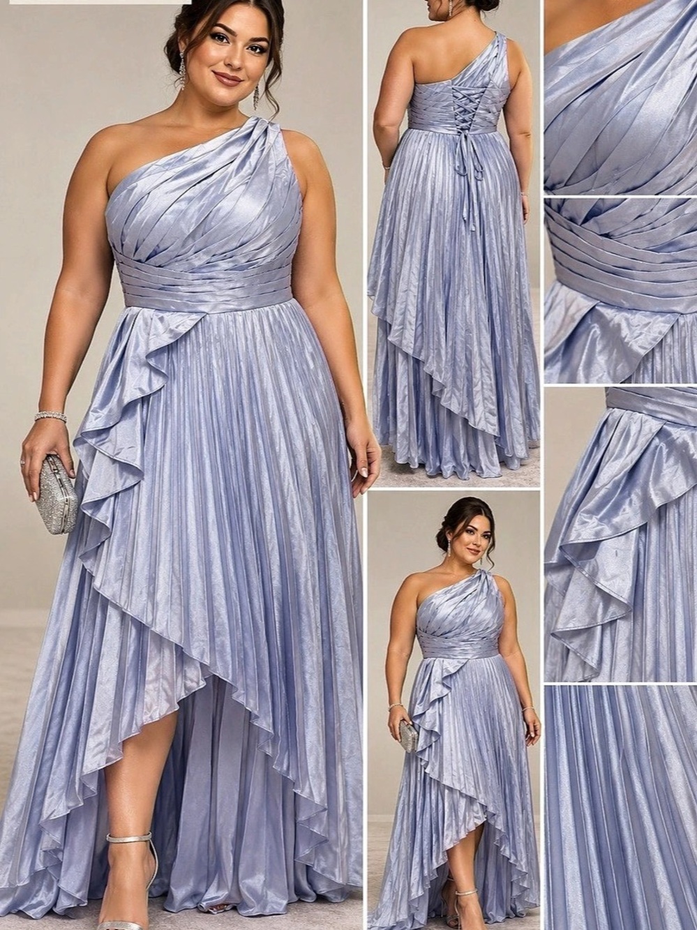 Keabyica One Shoulder Pleated Maxi Dress Purple & White Waist 16W